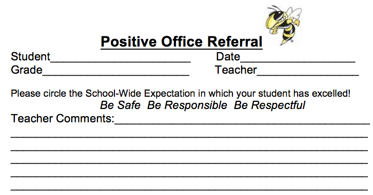 an example of positive office referral card